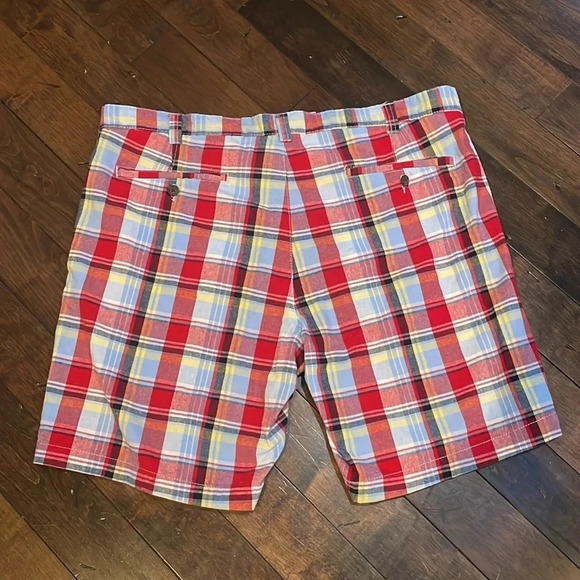Club Room Classic Fit Plaid 9" Shorts Red Blue Mens size 38 Golf Preppy Cotton - Picture 8 of 10